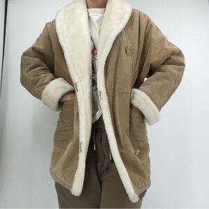 Vintage 90s Wilsons Womens Medium Suede Fur Lined Jacket Tan Brown Penny Lane